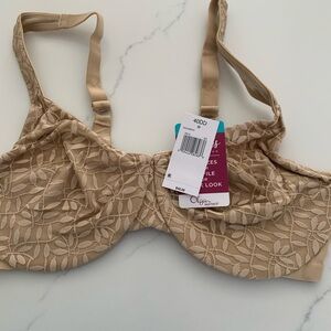 Olga Sheer Leaves Minimizer Bra 40DD lace overlay underwire support Brand New